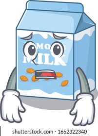 A picture of almond milk having an afraid face
