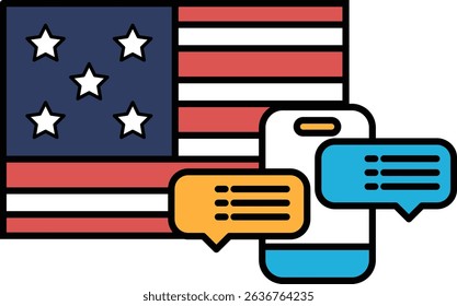 A picture of an American flag with a cell phone and a cell phone on it
