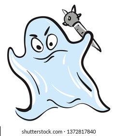 Una imagen de un fantasma enfurecido sosteniendo un arma en el dibujo o ilustración de color del vector izquierdo 