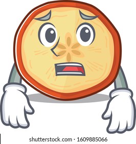 A picture of apple chips showing afraid look face