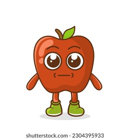 a picture of apple fruit with a flat expression. No words straight face apple fruit emoji. Vector flat design emoticon icon isolated on white background.