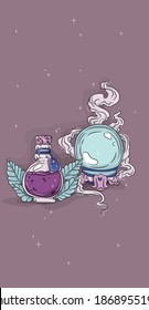 Picture art witchcraft ball and potion