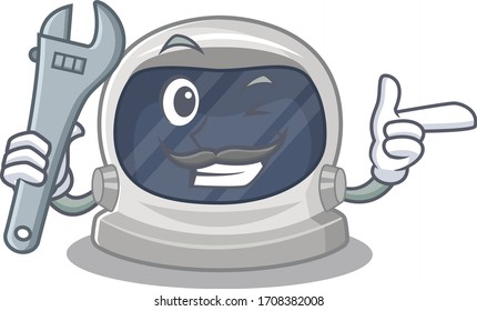 A picture of astronaut helmet mechanic mascot design concept