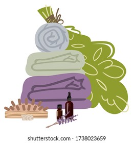 Picture with attributes and details for sauna bath. Vector illustration.