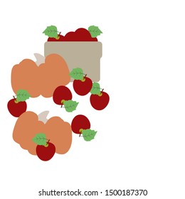 The picture is an autumn background with autumn harvest, apples pumpkin, basket. Pictures for screensaver, project, autumn symbol, pictures for brochure, booklet, business.