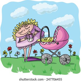 picture of a  baby carriage. vector