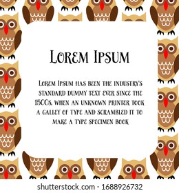 The picture background with owl and frame for text. Background for project, business, presentation