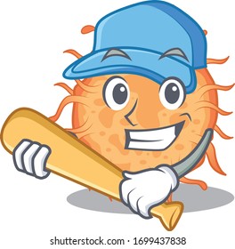 Picture of bacteria endospore cartoon character playing baseball