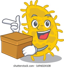 An picture of bacteria spirilla cartoon design concept holding a box