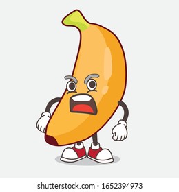 A picture of banana cartoon mascot character with angry face