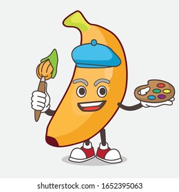 A picture of banana cartoon mascot character painter style with art brush