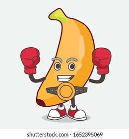 A picture of banana cartoon mascot character in sporty boxing style