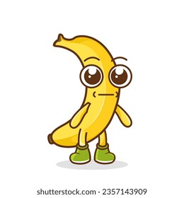 una imagen de la fruta bananera con expresión plana. No hay palabras directamente cara de los emojis de la fruta banana. Icono de emoticono de diseño plano vectorial aislado en fondo blanco.