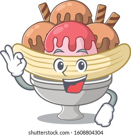 A picture of banana split making an Okay gesture