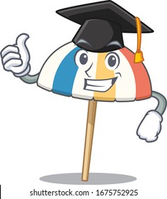 A picture of beach umbrella with black hat for graduation ceremony