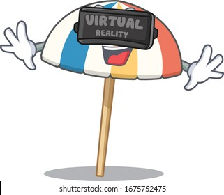 A picture of beach umbrella character with Virtual reality headset