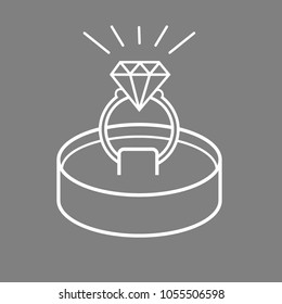 picture of a beautiful diamond ring in a box. sketch for decoration of a wedding or engagement. Picture for a postcard with a proposal to marry. icon for web site wedding services. background for wedd