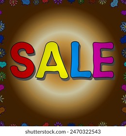 Picture in beige, brown and yellow colors. Cute sale banner. Lettering. Seamless. Vector illustration.