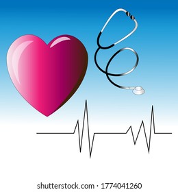 The picture below consists of a heart, phonendoscope and an impulse.
