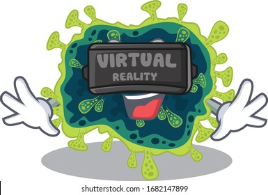 A picture of beta coronavirus character with Virtual reality headset