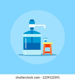 Picture of a big plactic water bottle. Flat style icon design.