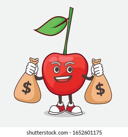 A Picture Of Bing Cherry Cartoon Mascot Character Holding Money Bags