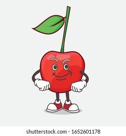 A picture of bing cherry cartoon mascot character with Smirking face