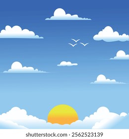 A Picture Of A Bird And Clouds With A Yellow Sun In The Background