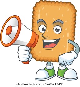 A picture of biscuit cartoon design style speaking on a megaphone