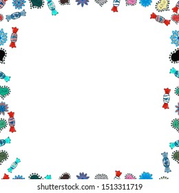 Picture in black, blue and white colors. Element template. Seamless. Vector illustration. Frame doodle.