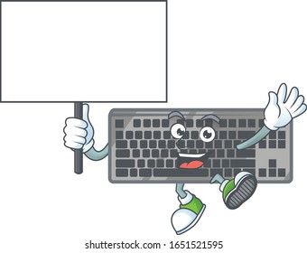 A picture of black keyboard cartoon character with board