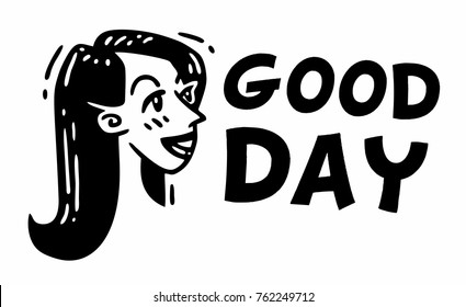 picture black and white logo portrait of a beautiful young lady of a good day