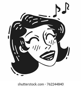 picture black and white portrait of a happy girl singing