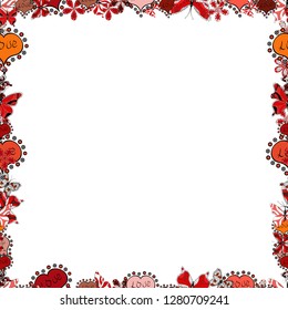 Picture in black, white and red colors. Vector illustration. Frame doodle. Element template. Seamless.