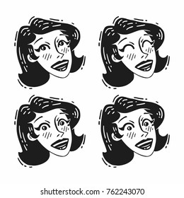 picture black and white set of different positive emotions funny girl