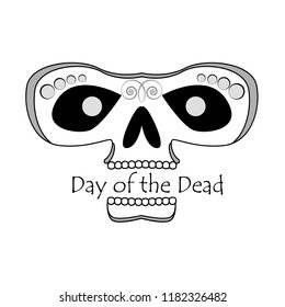 Picture of a black and white skull with the inscription Day of the Dead. Vector illustration