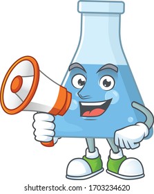 A picture of blue chemical bottle cartoon design style speaking on a megaphone