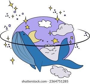 In the picture, the Blue whale is rapidly circling the earth. There are very few blue whales left in the world and I drew this vector for them.