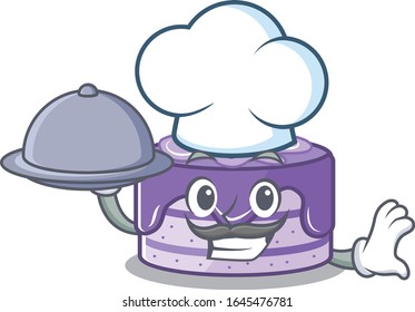 A picture of blueberry cake as a Chef serving food on tray