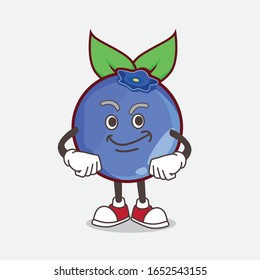 A picture of blueberry cartoon mascot character with Smirking face