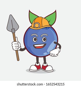 A picture of blueberry cartoon mascot character as cool miner