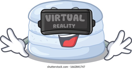 A Picture of blueberry macaron character wearing Virtual reality headset