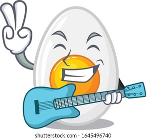 A picture of boiled egg playing a guitar