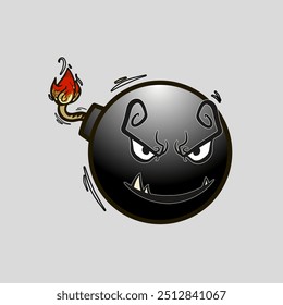 Picture a bomb was smiling down character, to the burning and white background