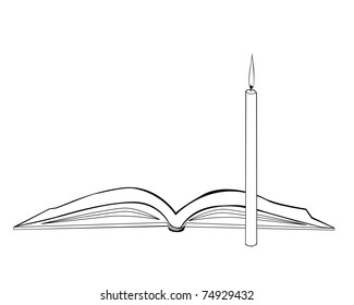 picture books and candles on a white background