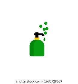 Das Bild einer Flasche mit Tropfen und Blasen illustriert ein Seifensymbol. Flache Illustration von Hand Seife Vektorillustration Symbol. Seifenschild für Hand. Hand-Seife-Vektorillustration auf weißem Hintergrund.