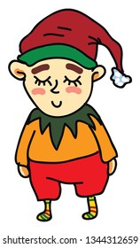A picture of a boy with his eyes closed looking happy and wearing a red hat vector color drawing or illustration