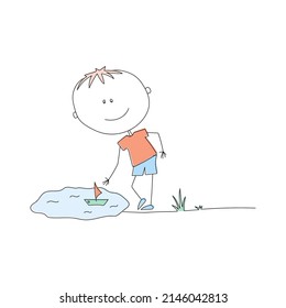 Picture of a boy playing with a boat. child playing with toys