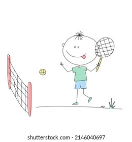 Picture of a boy playing tennis. happy child picture. Character with an active lifestyle.