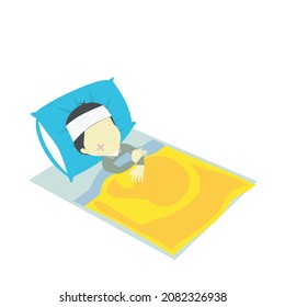 imagen de un niño durmiendo en la cama después de un accidente y siendo tratado